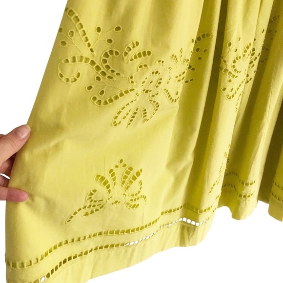 Lace Midi V-Neck Dress Yellow Cotton Small NWT - Picture 5 of 10